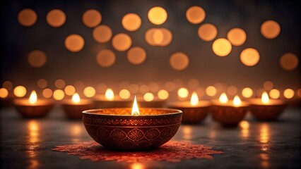 Warm Diwali diya lamp with soft glowing flame