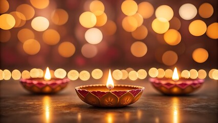 Beautiful Diwali lamps with warm glowing lights