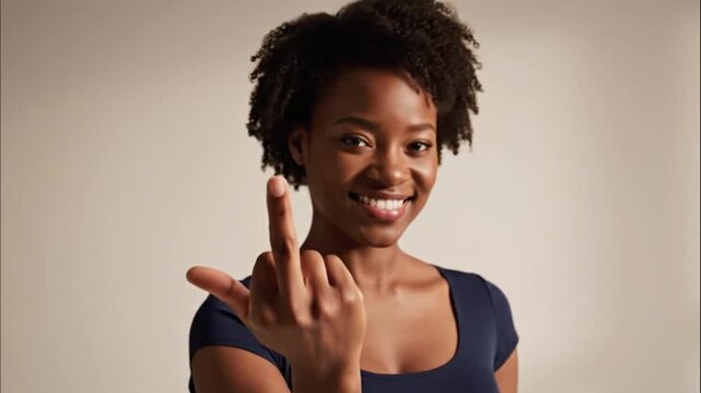 Woman Performing Middle Finger Hand Gesture on Clean Minimalist Background With Cinematic Lighting