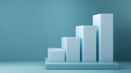 Minimalistic 3D Bar Chart Graphic Representing Business Growth Against a Soft Blue Background in a Modern and Clean Style