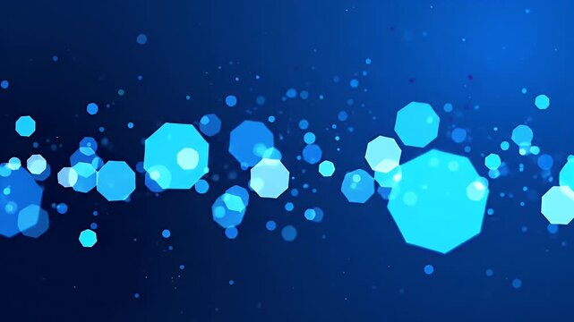 Blue Geometric Particle Bokeh - A deep blue background is filled with octagonal and circular bokeh shapes. The lights range in shades of blue and white.