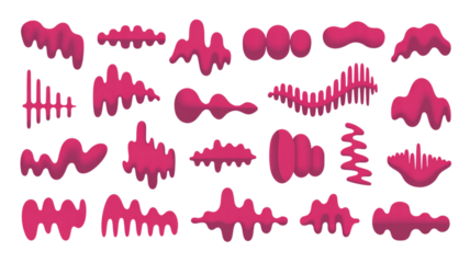 Collection of pink abstract shapes and wavy lines on white background
