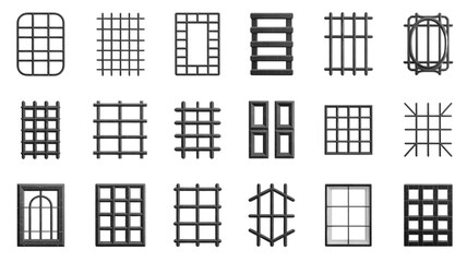 Collection of various metal window grilles and fences for decoration  security and design elements