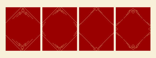 Happy Chinese new year 2026 , modern design set in red, gold and white colors , Year of the horse zodiac , Asia oriental traditional ornament, frame and border ,