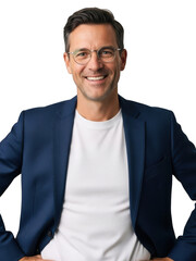 Fototapeta premium Smiling man in business casual attire isolated on transparent background