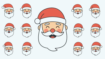 Collection of Cheerful Santa Claus Faces with Red Hats and White Beards