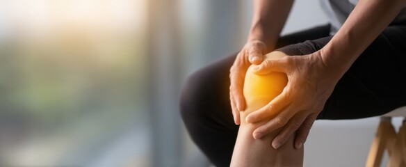 The knee of an adult being held and highlighted to represent acute joint pain