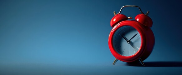 The Alarm Clock on Blue Surface Casting Long Shadow with Minimalist Composition