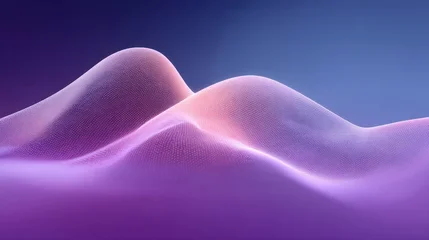 Fotobehang Pruimkleur Abstract digital landscape with smooth flowing curves in soft shades of purple and pink against a gradient blue background for modern design use  © buraratn