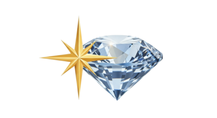 gold star next to large diamond gemstone