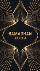 Golden Ramadan Kareem Greeting Card with Geometric Patterns on Black Background