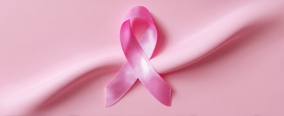 The Pink Ribbon on Soft Pastel Background Symbolizing Breast Cancer Awareness and Support