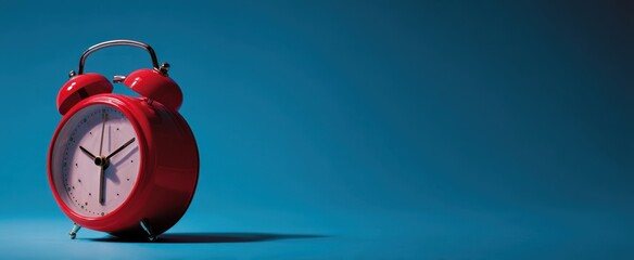 The Red Alarm Clock on a Blue Surface Casting a Long Soft Shadow