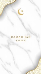 A serene marble background with gold accents and Ramadhan Kareem text
