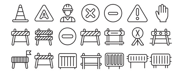 Construction barriers and warning signs icons for safety and restriction