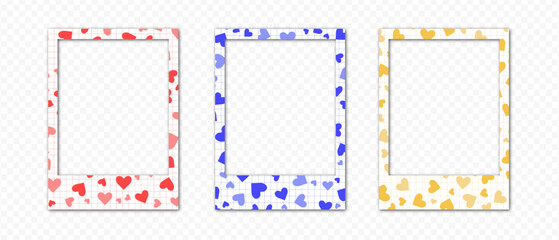 Heart Pattern Photo Frame Set Cute Love Border Collection Isolated on Transparent Background Vector