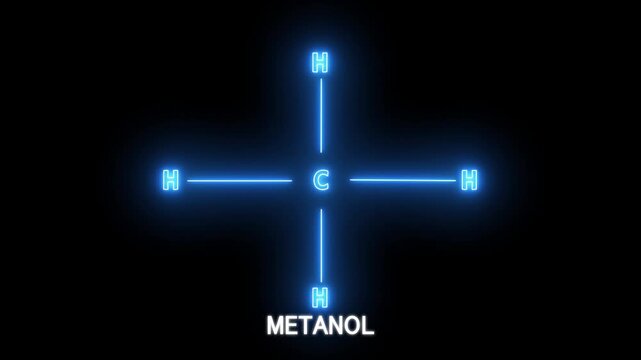 neon Methanol Molecule Structure on black Background. Methanol Molecular Symbol icon Animation.