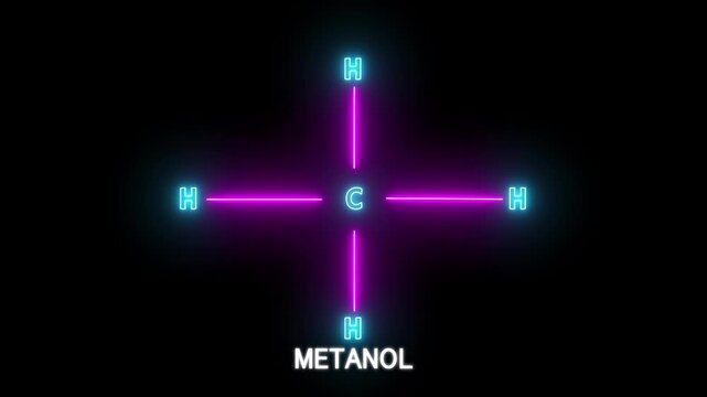 neon Methanol Molecule Structure on black Background. Methanol Molecular Symbol icon Animation.