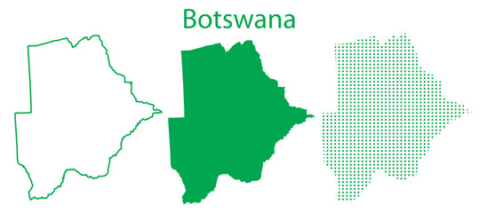 Obraz premium Botswana Map Vector Set, Southern Africa Outline Silhouette Dotted Green Shapes, Botswana Country Infographic Template, Editable EPS Botswana Geography