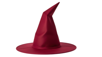 Red witch hat PNG isolated on transparent background, Halloween costume accessory for spooky season and magical themes