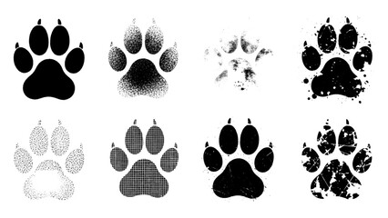 Collection of textured dog paw prints in different styles © 3DStockX