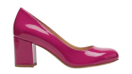 Elegant magenta patent leather high heel shoe isolated PNG, fashionable footwear for women on transparent background