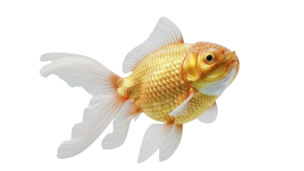 Golden fantail goldfish PNG isolated on transparent background, ornamental fish with flowing fins for aquariums and pet shops