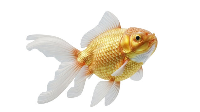 Golden fantail goldfish PNG isolated on transparent background, ornamental fish with flowing fins for aquariums and pet shops