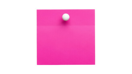 Bright pink sticky note PNG isolated on transparent background, blank memo paper with push pin for reminders and organization