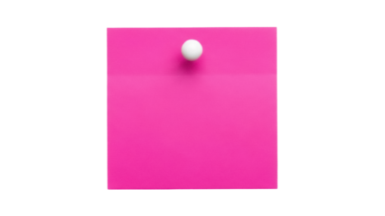 Bright pink sticky note PNG isolated on transparent background, blank memo paper with push pin for reminders and organization