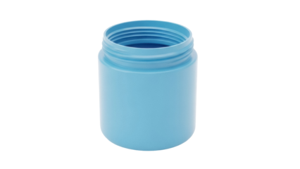 Light blue plastic jar isolated PNG on transparent background, empty container for cosmetics or food storage, reusable and recyclable