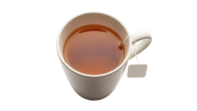 Cup of tea PNG isolated on transparent background, warm beverage with teabag for breakfast or afternoon break, healthy drink