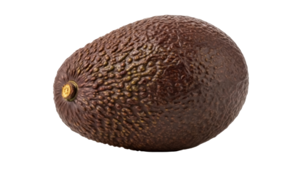 Ripe hass avocado isolated PNG, dark brown fruit with bumpy skin on transparent background, healthy eating and vegan diet ingredient