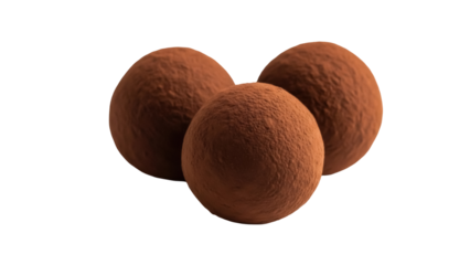 Delicious chocolate truffles isolated PNG on transparent background, sweet cocoa dessert balls for confectionery and gourmet food concepts
