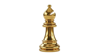 Golden bishop chess piece isolated PNG, shiny metallic game piece on transparent background for strategy and board game design