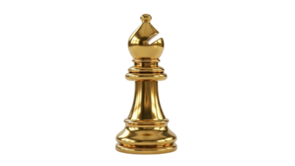 Golden bishop chess piece isolated PNG, shiny metallic game piece on transparent background for strategy and board game design