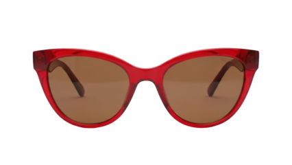 Red cat eye sunglasses PNG isolated on transparent background, retro fashion eyewear with brown lenses for summer style and sun protection