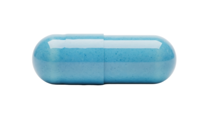 Light blue capsule isolated PNG on transparent background, pharmaceutical medicine for healthcare and medical treatment