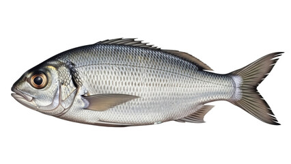 Silver surfperch isolated PNG on transparent background, detailed fish with scales and fins for marine life and seafood concepts