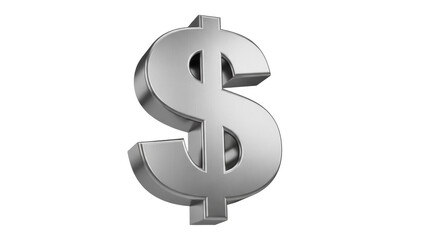 Obraz premium Silver dollar sign isolated PNG on transparent background, currency symbol for finance and investment concepts