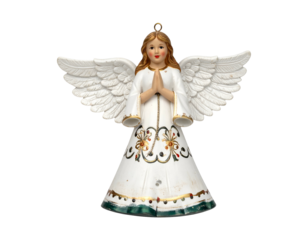 White angel figurine with open wings and praying hands