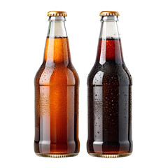 Two glass bottles of soda isolated on transparent background