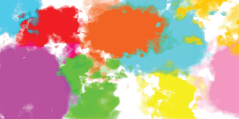 Obraz premium Abstract colorful watercolor world map illustration featuring artistic ink splashes, paint splatters, and grunge brush textures on a white paper background vector design