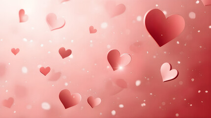 A cascade of pink and red hearts floating on a soft blurred background