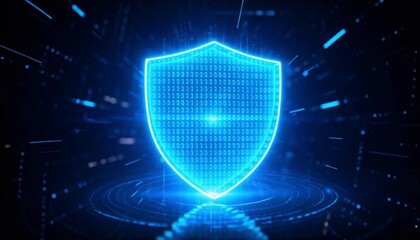 futuristic digital shield hologram protecting binary code data perfect for data privacy day - Powered by Adobe