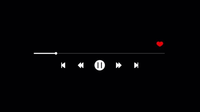 Music player overlay with progress bar, playback controls, red heart icon, and transparent background. 4K video