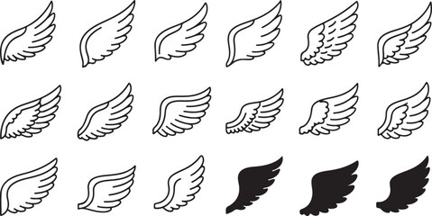 Doodle outline sketch angel wings. Angel feather wing, silhouette. Linear fly winged angels, flying heaven hand drawn doodle vector icons © Sabbir Rahman Sadid