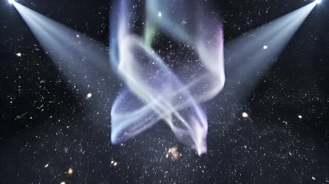 Angelic Wings in Starfield - An abstract representation of feathered angelic wings is centered against a cosmic starfield with nebulae. The wings are formed by light and haze.