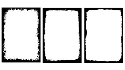 Set of distressed overlay grunge frame silhouette or background with black texture and paint brush stroke for social media banner, poster, flyer or invitation card. Vintage torn paper frame pattern.