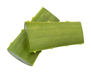 Fresh green slices of aloe vera isolated on transparent background